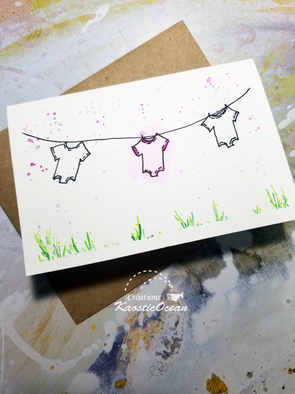 Carte aquarelle 3x5 - Bienvenue bébé