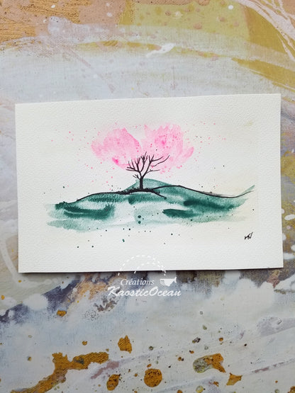 Aquarelle 5x8 - Arbre rose