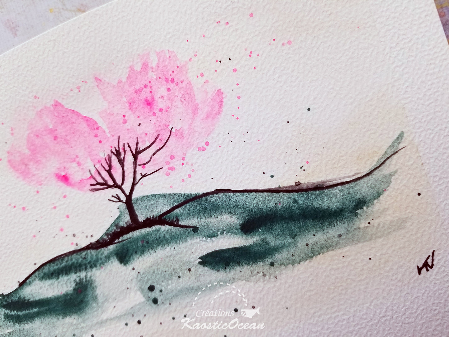 Aquarelle 5x8 - Arbre rose
