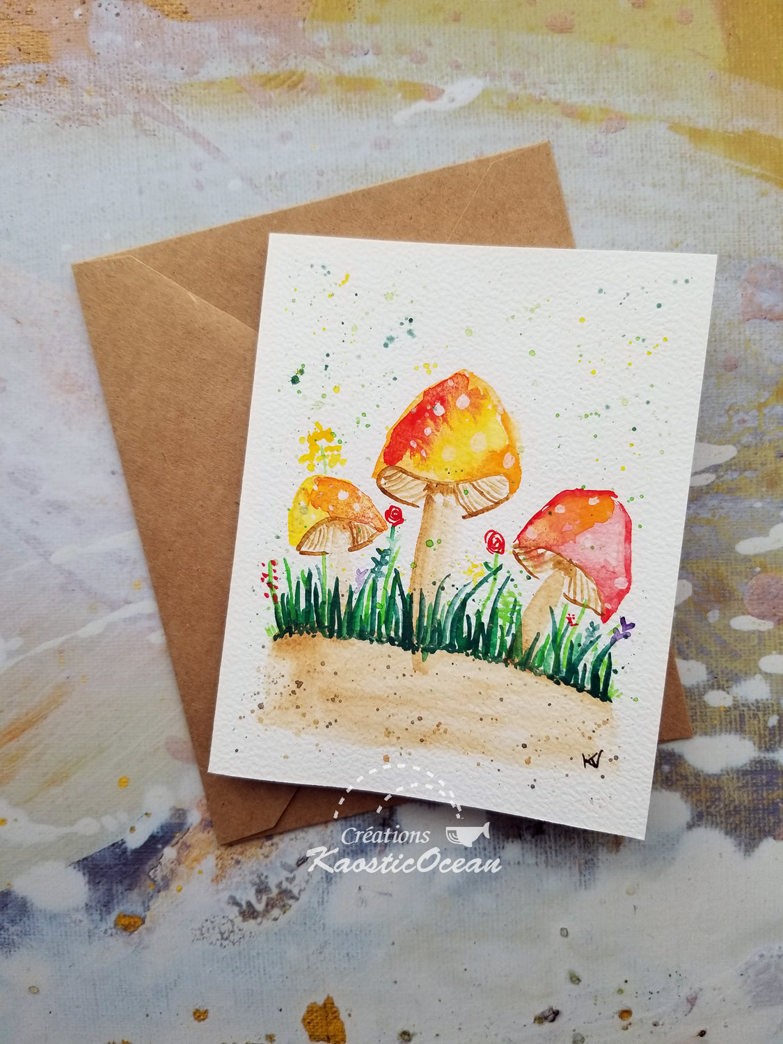 Carte aquarelle 4x5 - Champignons