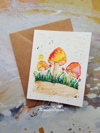 Carte aquarelle 4x5 - Champignons