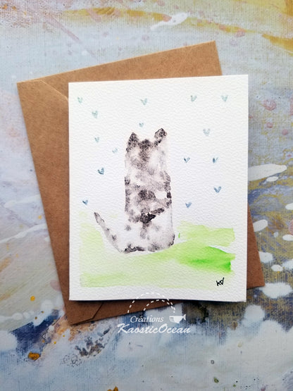 Carte aquarelle 4x5 - Chat gris