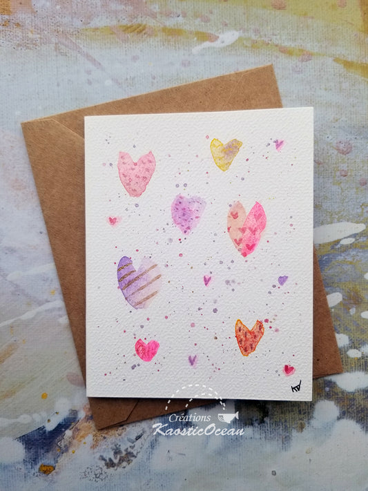 Carte aquarelle 4x5 - Coeurs