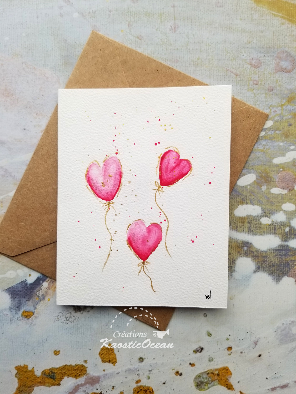 Carte aquarelle 4x5 - Ballons en coeurs