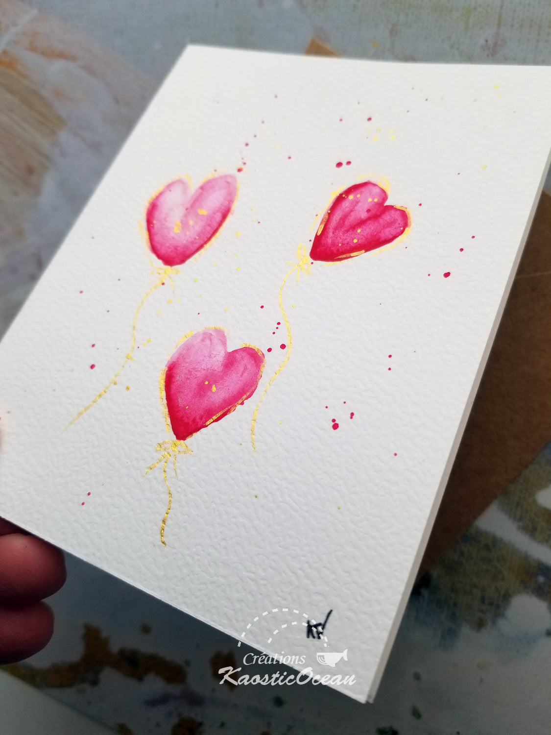 Carte aquarelle 4x5 - Ballons en coeurs
